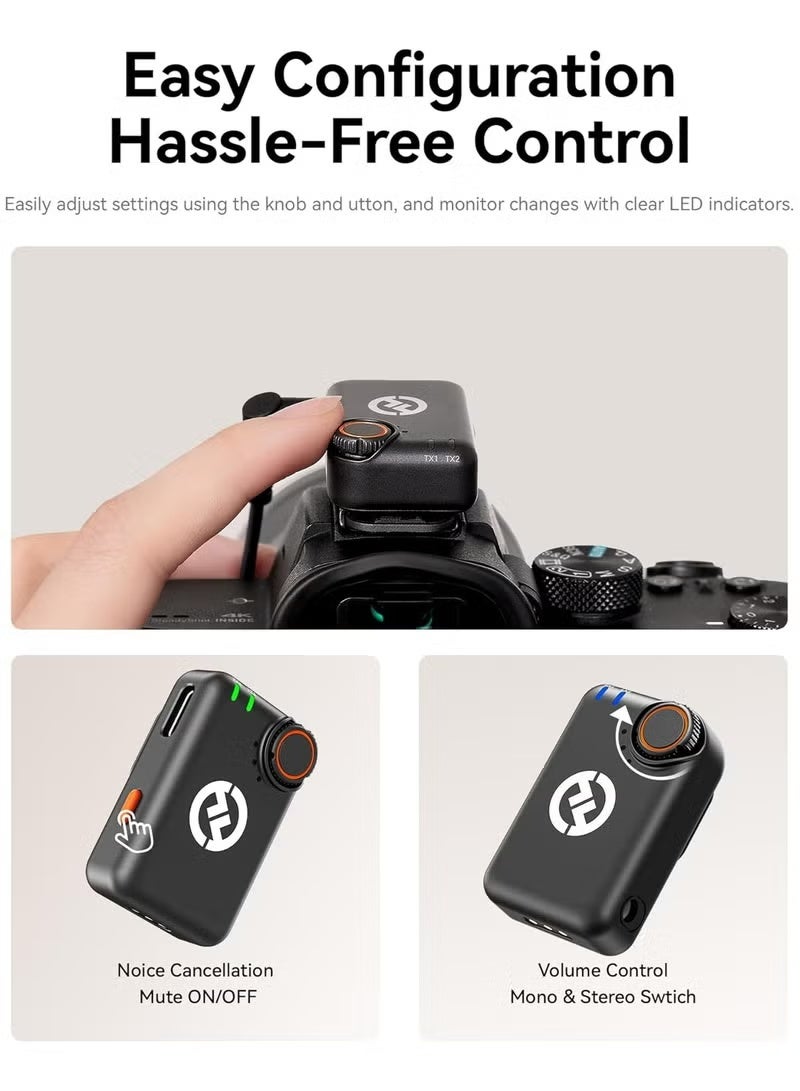 Hollyland M2S Ultimate Combo Wireless Lavalier Microphone Kit – Dual Receivers, Noise Cancelling Compact Mic, Titanium Clip, for iPhone, Android, Camera & PC – Vlogging, Interviews, Content Creation - Image 4